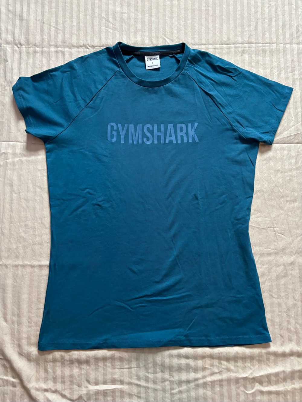 Menโs L Gymshark Raglan Sleeve Cotton Blend Spell Out Gym Shirt Blue Activewear